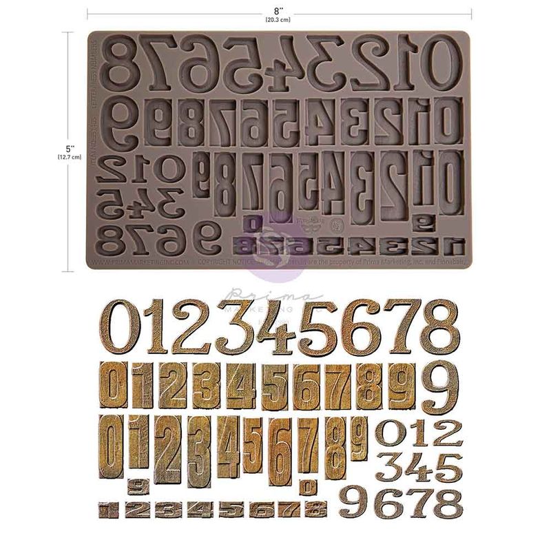 Prima Marketing - Finnabair - 5&quot;x8&quot; Silicone Moulds - Letterpress Numbers