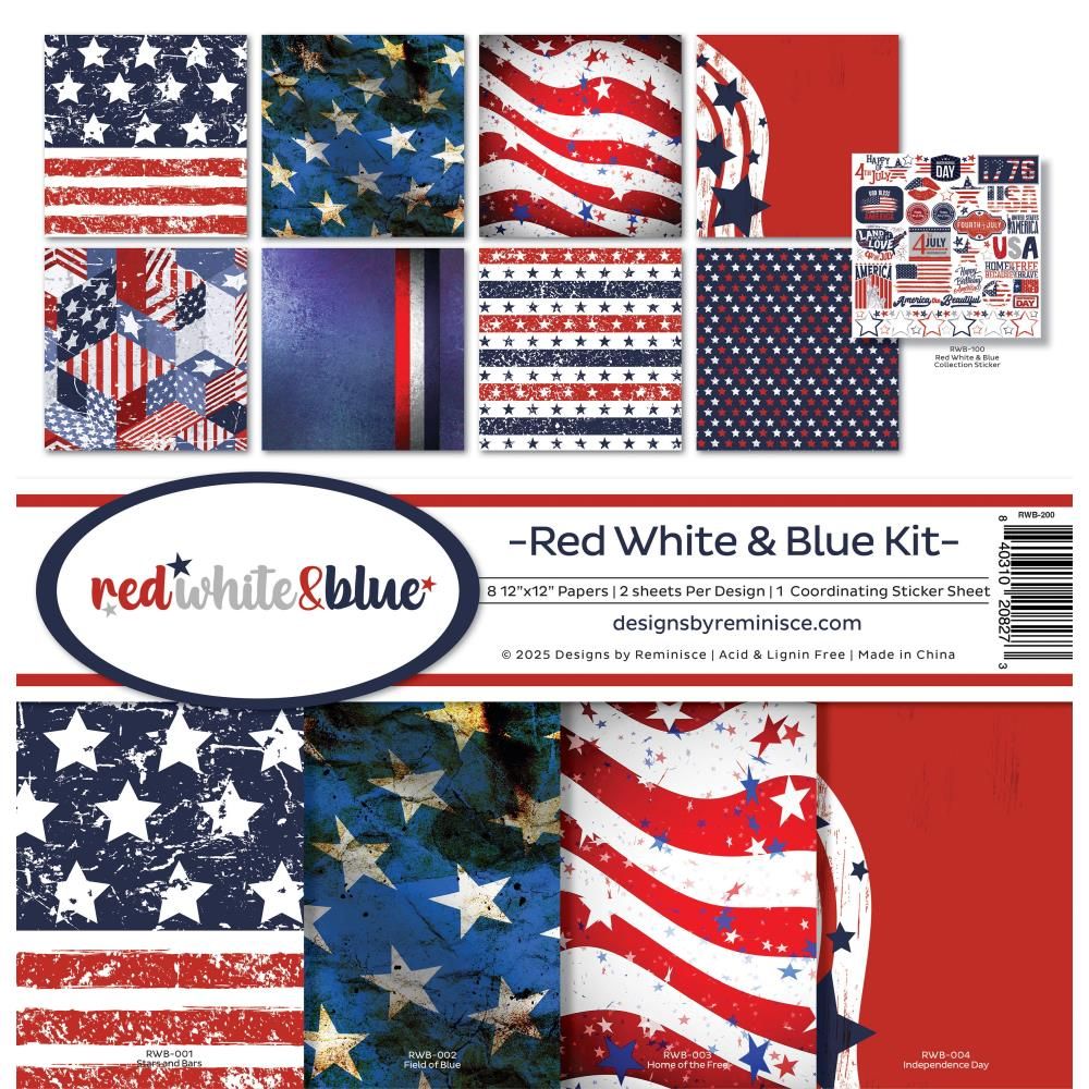 Reminisce - 12&quot;x12&quot; Paper Pack - Red white and Blue Kit