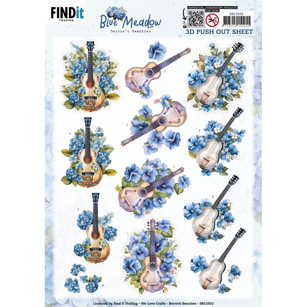 Find It Trading - 3D Paper Tole sheet - Blue Meadow - Music
