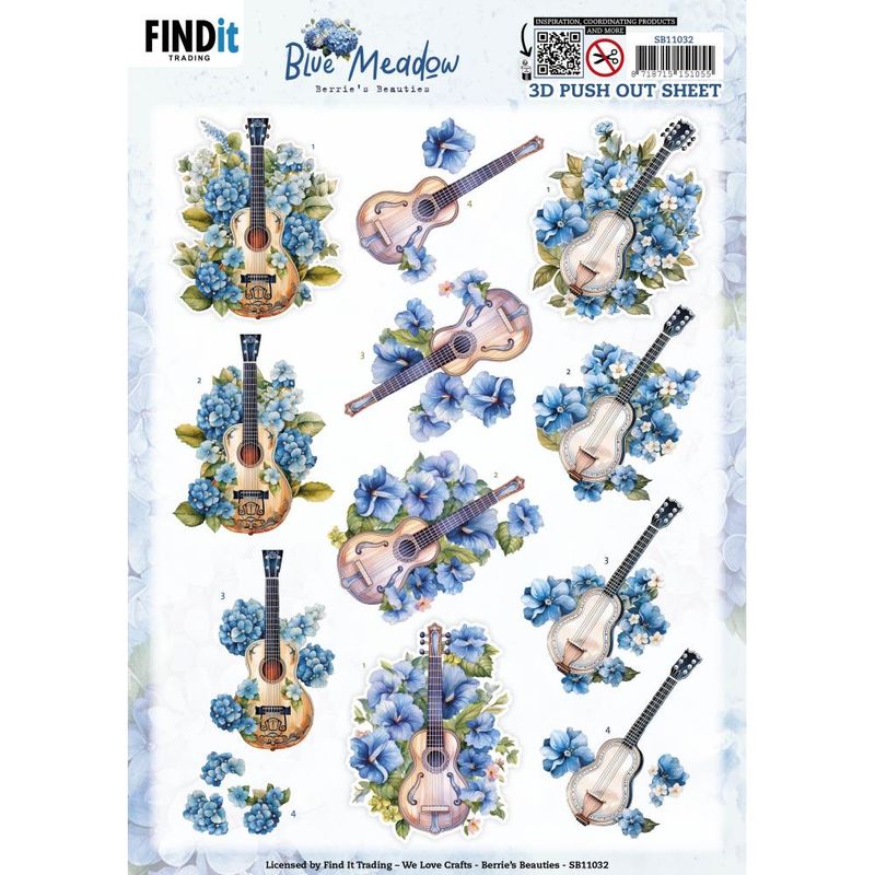 Find It Trading - 3D Paper Tole sheet - Blue Meadow - Music