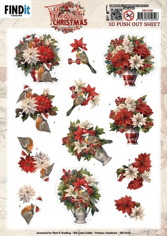 Find It Trading - 3D Paper Tole sheet - Floral Christmas
