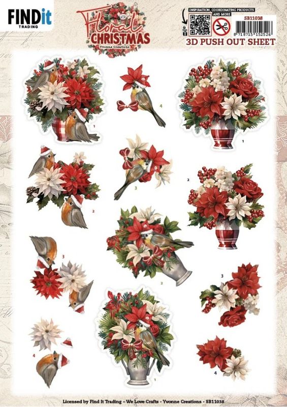 Find It Trading - 3D Paper Tole sheet - Floral Christmas