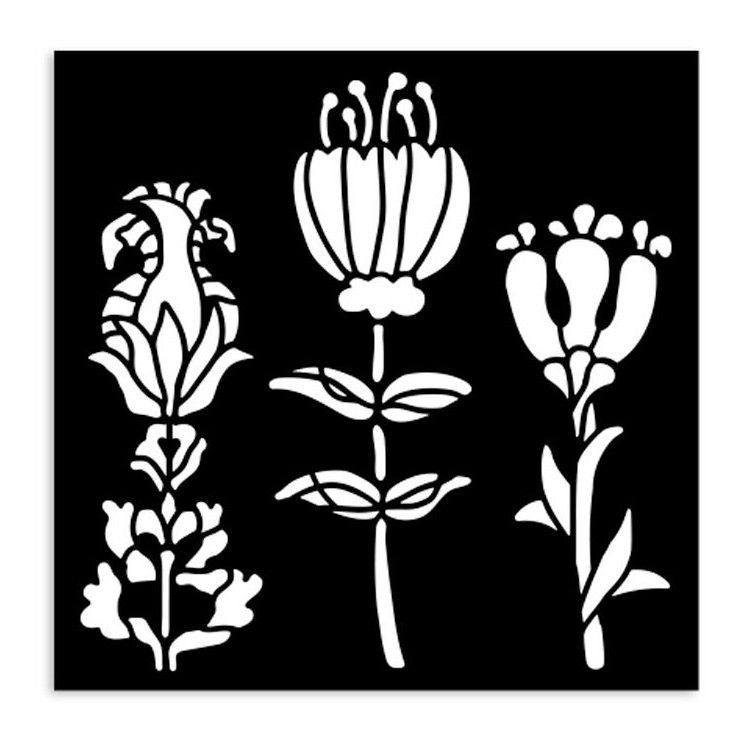 Stamperia - Furry Friends - Thick Stencil 12x12cm - Stylized Flowers