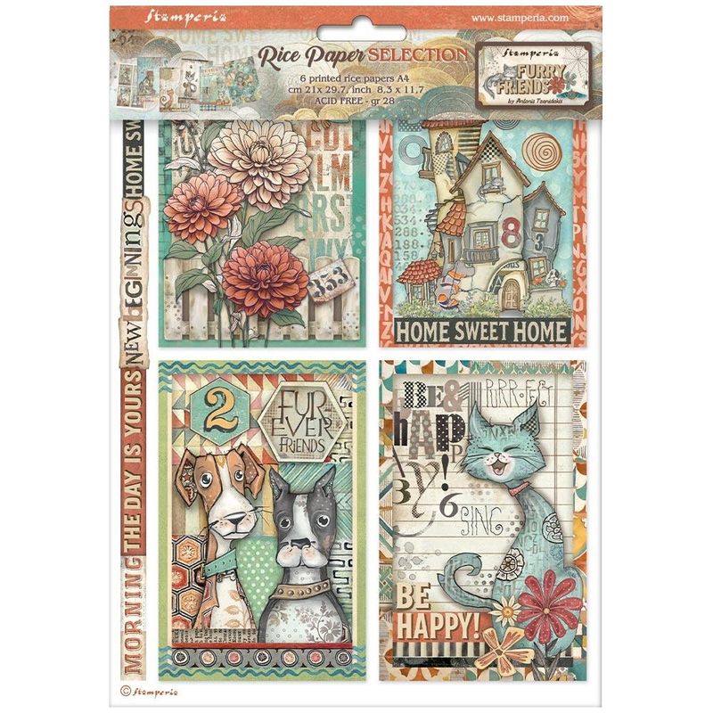 Stamperia - Furry Friends - A4 Rice Paper Selection - 6 Sheets