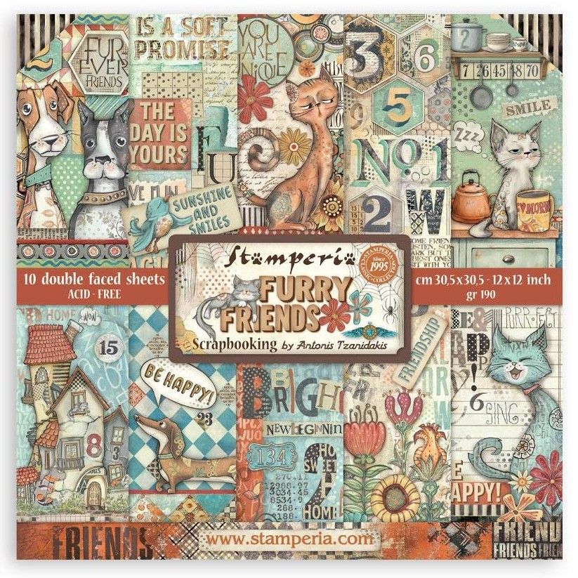 Stamperia - Furry Friends - 12&quot;x12&quot; Double-sided Paper Pad