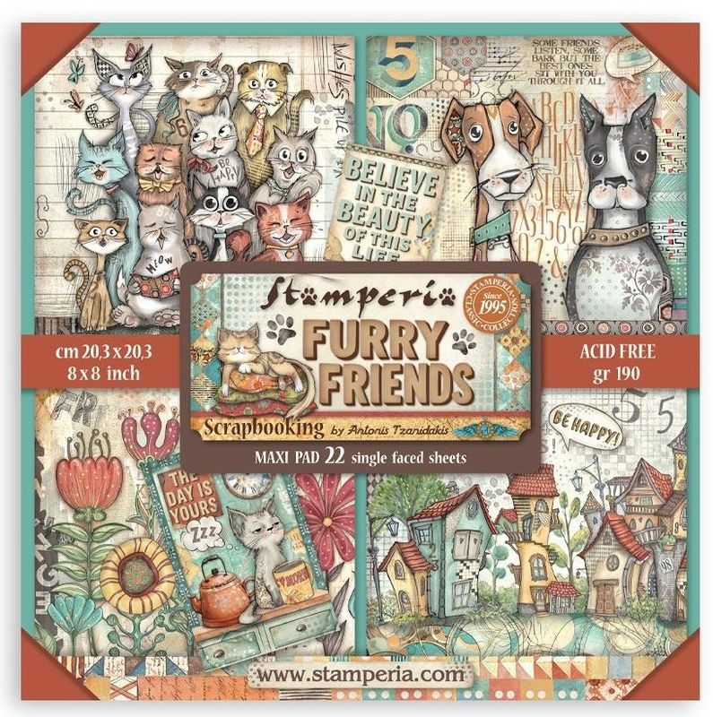 Stamperia - Furry Friends - 8&quot;x8&quot; Single-sided Paper Pad