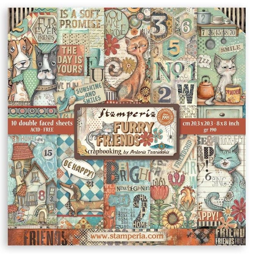 Stamperia - Furry Friends - 8&quot;x8&quot; Double-sided Paper Pad