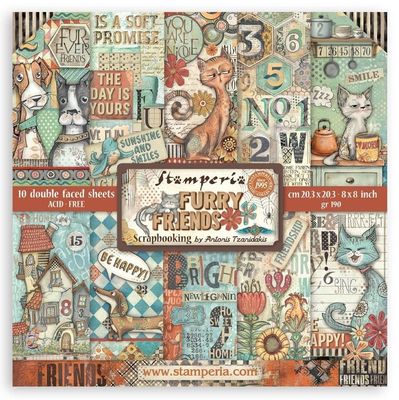 Stamperia - Furry Friends - 8&quot;x8&quot; Double-sided Paper Pad