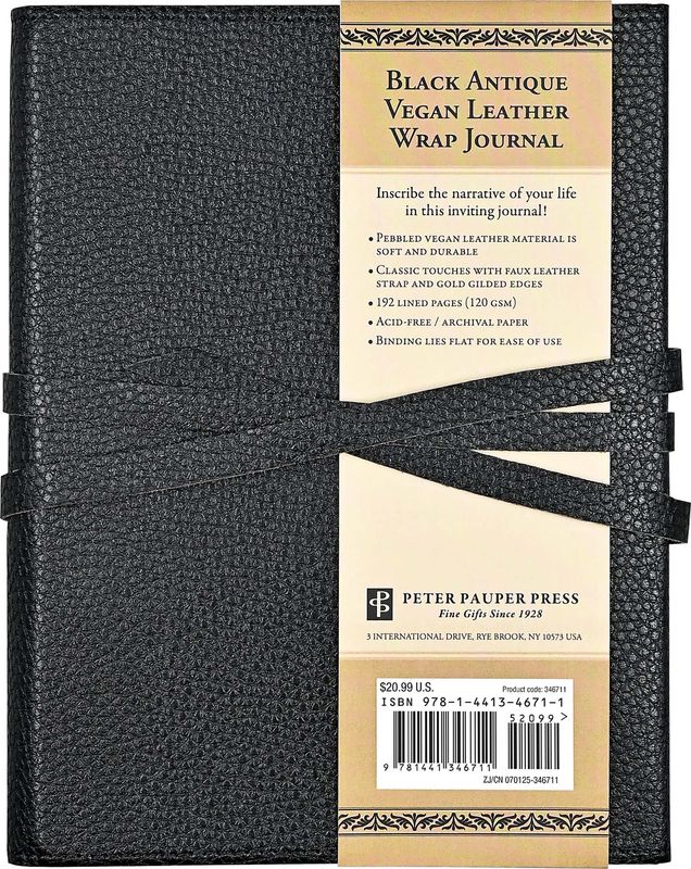 Peter Pauper Press - Lined Journal - 6&#39;&#39;x8&#39;&#39;  - Black Leather Wrap