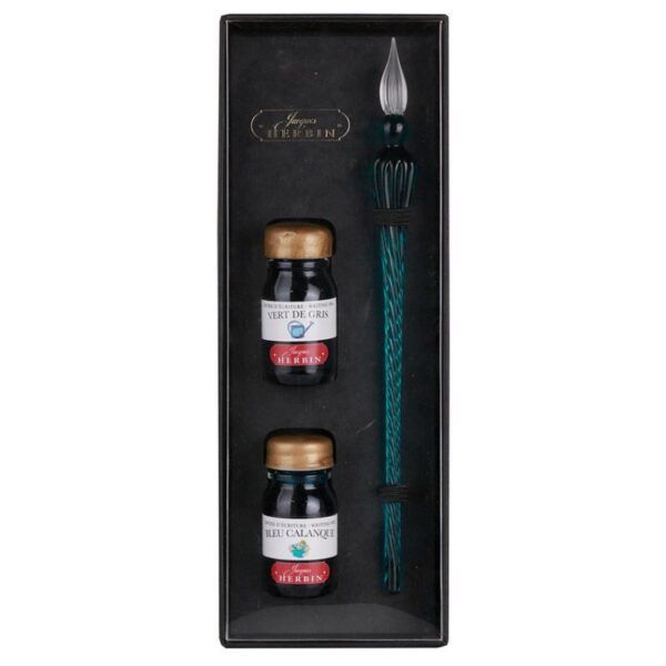 Herbin - Calligraphy - Round Glass Pen and Ink Set - Emerald Green