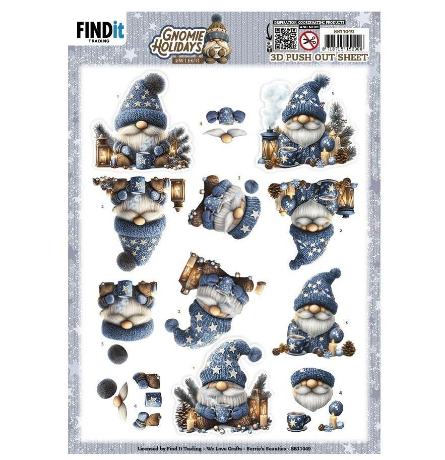 Find It Trading - 3D Paper Tole sheet - Gnome Holidays - Blue