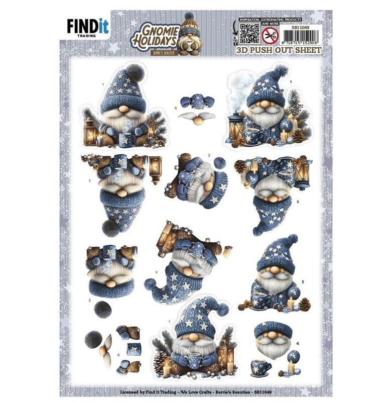 Find It Trading - 3D Paper Tole sheet - Gnome Holidays - Blue
