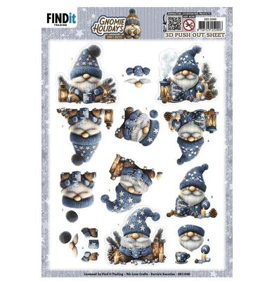 Find It Trading - 3D Paper Tole sheet - Gnome Holidays - Blue