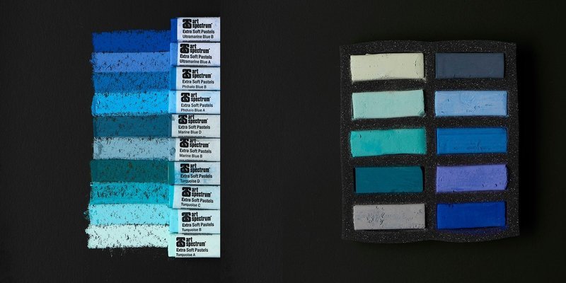 Art Spectrum Extra Soft Square Pastels - Turquoise &amp; Blues - Set of 10