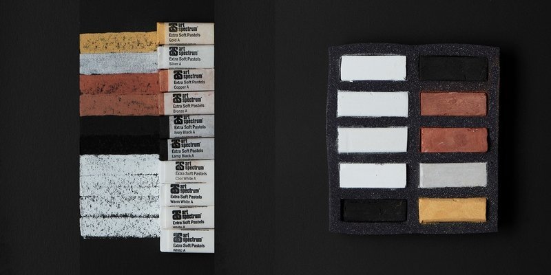 Art Spectrum Extra Soft Square Pastels - Blacks, Whites &amp; Metallics - Set of 10