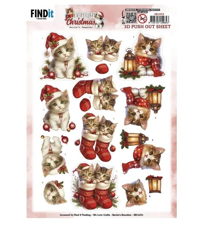 Find It Trading - 3D Paper Tole sheet - A Very Furry Christmas - Kitten