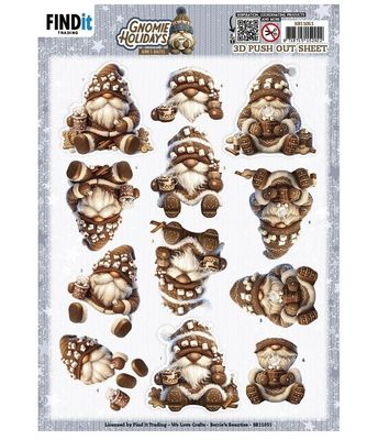 Find It Trading - 3D Paper Tole sheet - Gnome Holidays - Brown