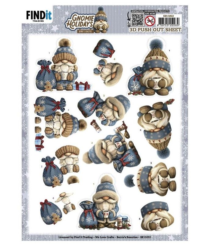 Find It Trading - 3D Paper Tole sheet - Gnome Holidays - Navy
