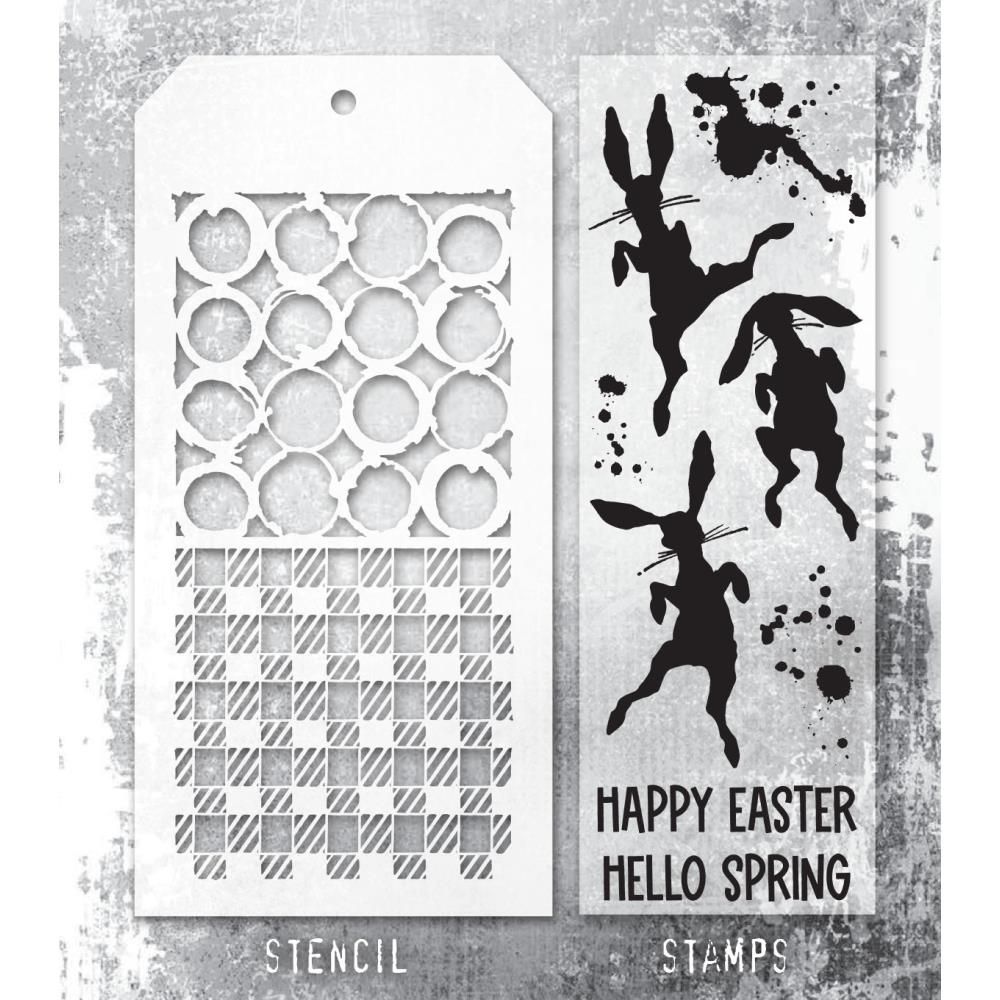 Stampers Anonymous - Tim Holtz - Stamp and Stencil Set - Bunny Hop