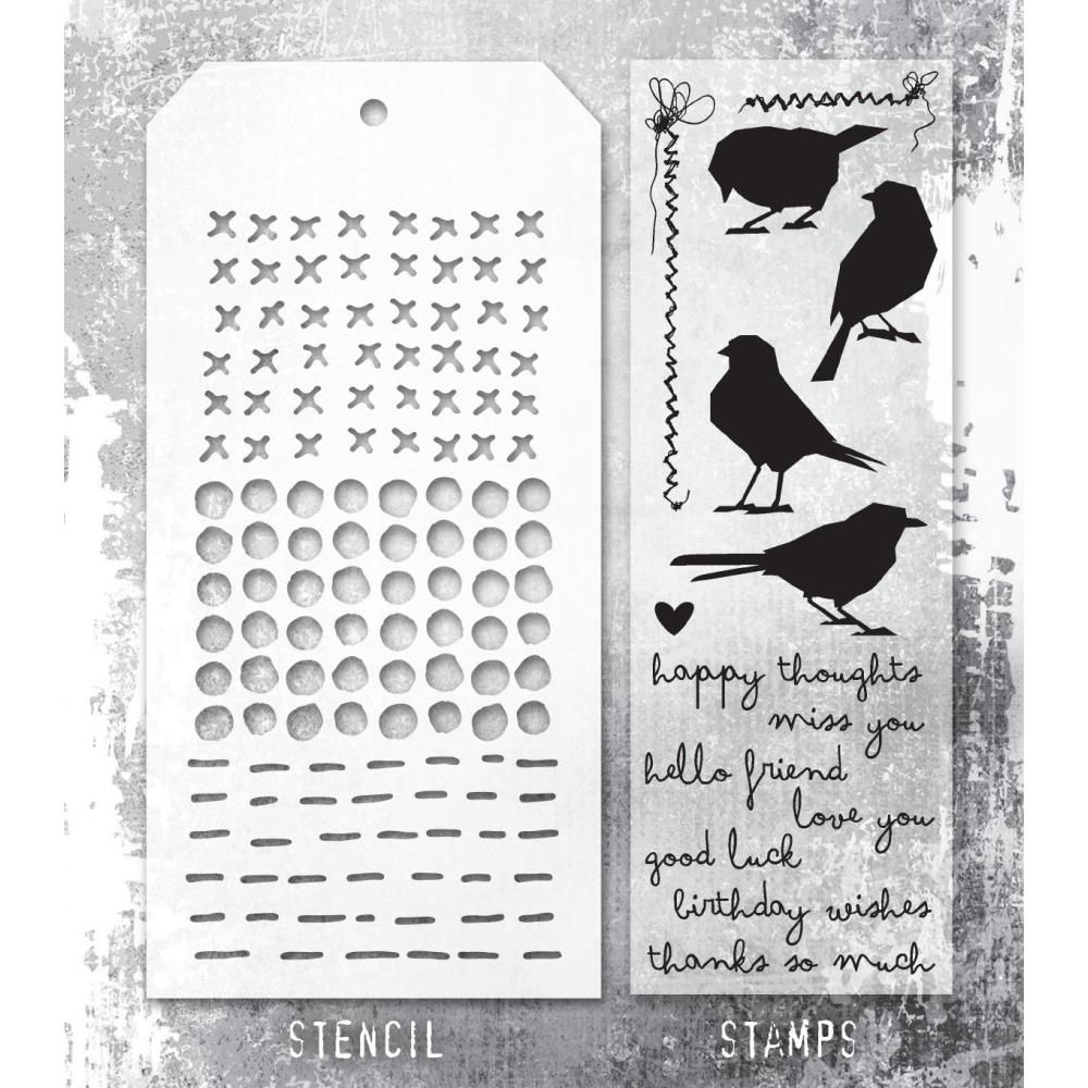 Stampers Anonymous - Tim Holtz - Stamp and Stencil Set - Silhouette Birds