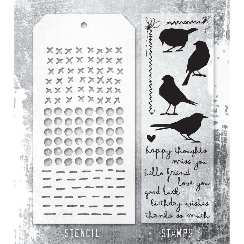Stampers Anonymous - Tim Holtz - Stamp and Stencil Set - Silhouette Birds