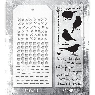Stampers Anonymous - Tim Holtz - Stamp and Stencil Set - Silhouette Birds