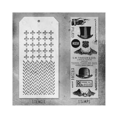 Stampers Anonymous - Tim Holtz - Stamp and Stencil Set - Set #16