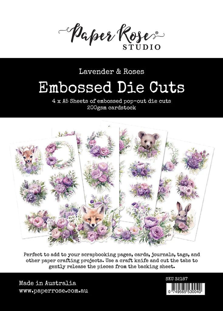 Paper Rose - Embossed Die Cuts - Lavender &amp; Roses
