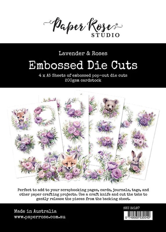Paper Rose - Embossed Die Cuts - Lavender &amp; Roses