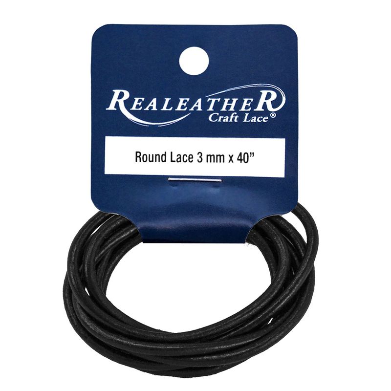 Realeather Crafts - Round Leather Lace - 3mm x 40" - Black