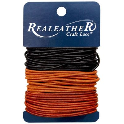 Realeather Crafts - Round Leather Lace - 3 x 2mm x 2 yards - Ebony/Cedar/Mahogany