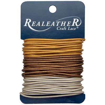 Realeather Crafts - Round Leather Lace - 3 x 2mm x 2 yards - Gold/Silver/Bronze