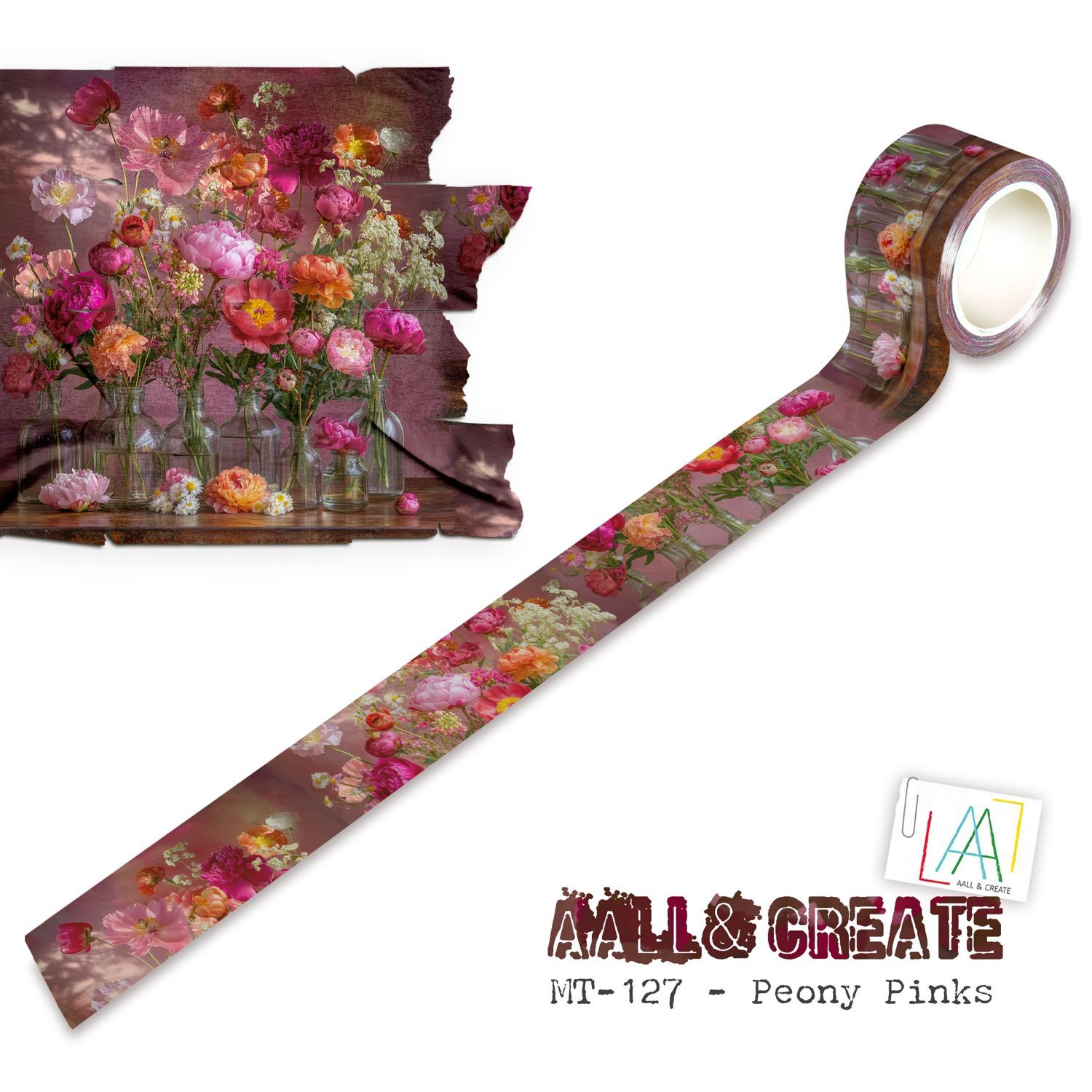 AALL & Create - Washi Tape - Peony Pinks - 25mm x 10m