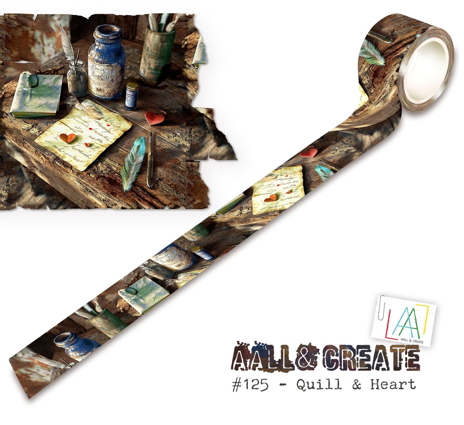 AALL & Create - Washi Tape - Quill & Heart - 25mm x 10m