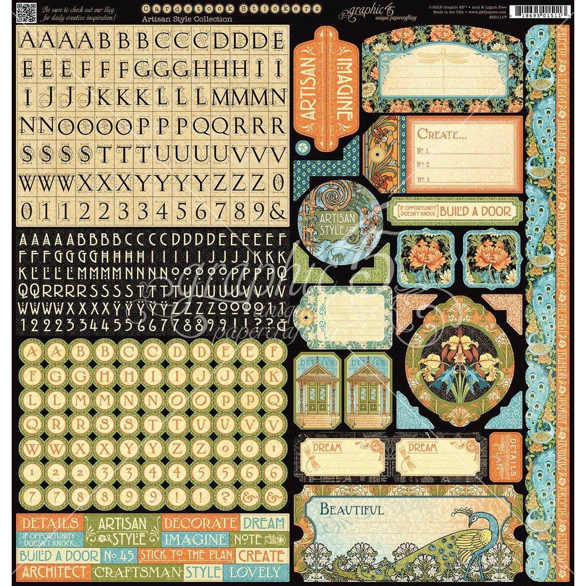 Graphic 45 - Artisan Style - 12"x12" Sticker Sheet