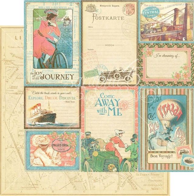 Graphic 45 - Come Away With Me- 12"x12" D/S Paper - Vintage Voyage