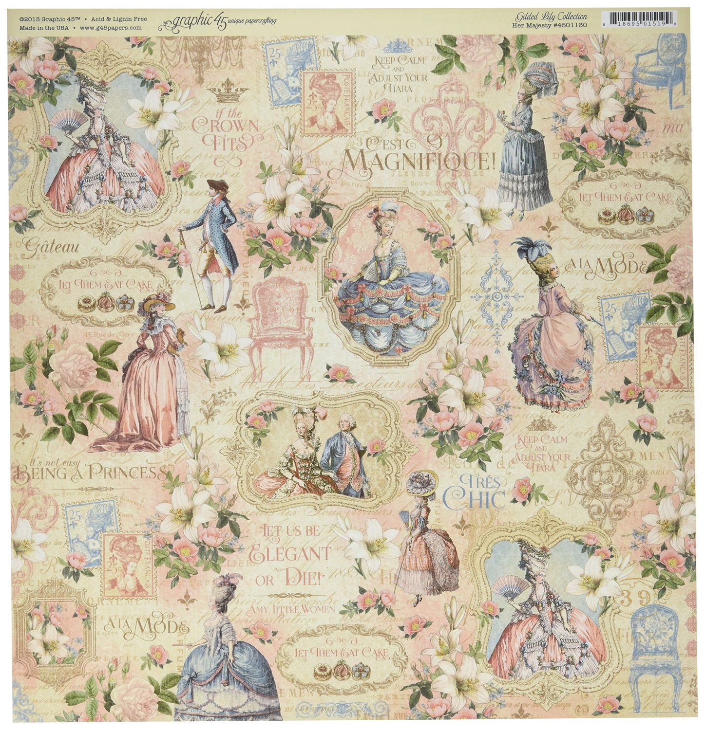 Graphic 45 - Gilded Lily - 12"x12" D/S Paper - Her Majesty