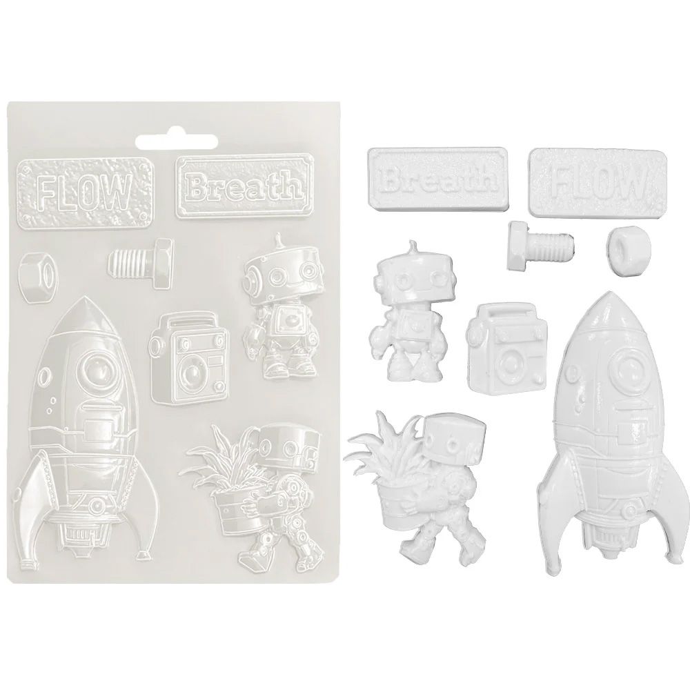 Stamperia - A New Beginning - A5 Soft Mould - Spaceship and Robot