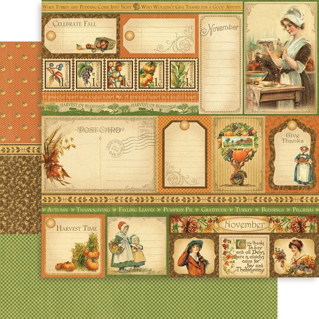 Graphic 45 -  Place in Time - 12"x12" D/S Paper - Cut Apart - November