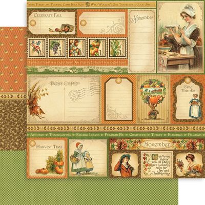 Graphic 45 -  Place in Time - 12"x12" D/S Paper - Cut Apart - November