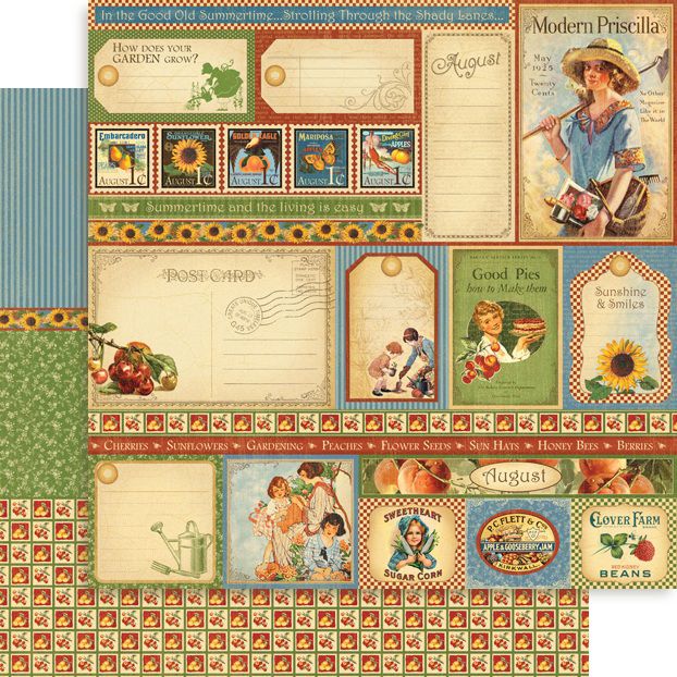 Graphic 45 -  Place in Time - 12"x12" D/S Paper - Cut Apart - August