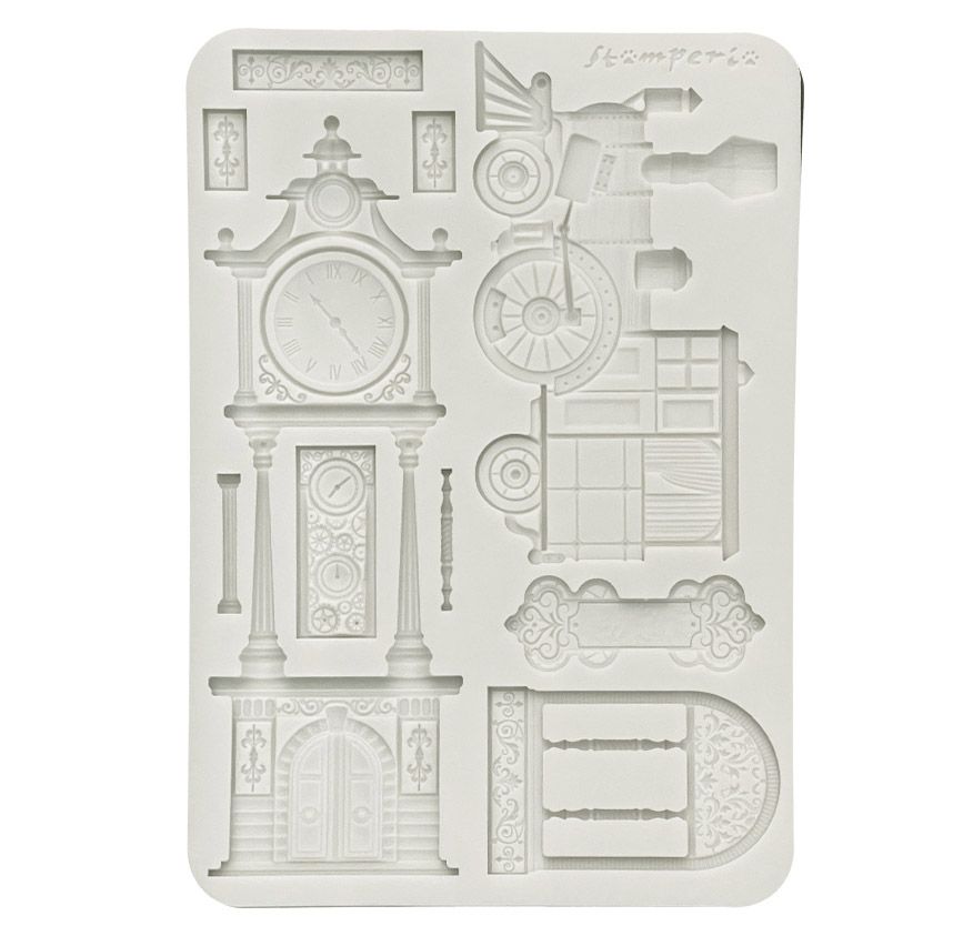 Stamperia - Gardens of Time - A5 Silicone Mould - Train and Longcase Clock