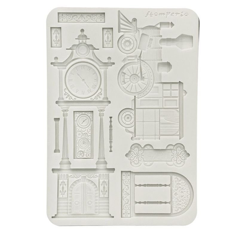 Stamperia - Gardens of Time - A5 Silicone Mould - Train and Longcase Clock