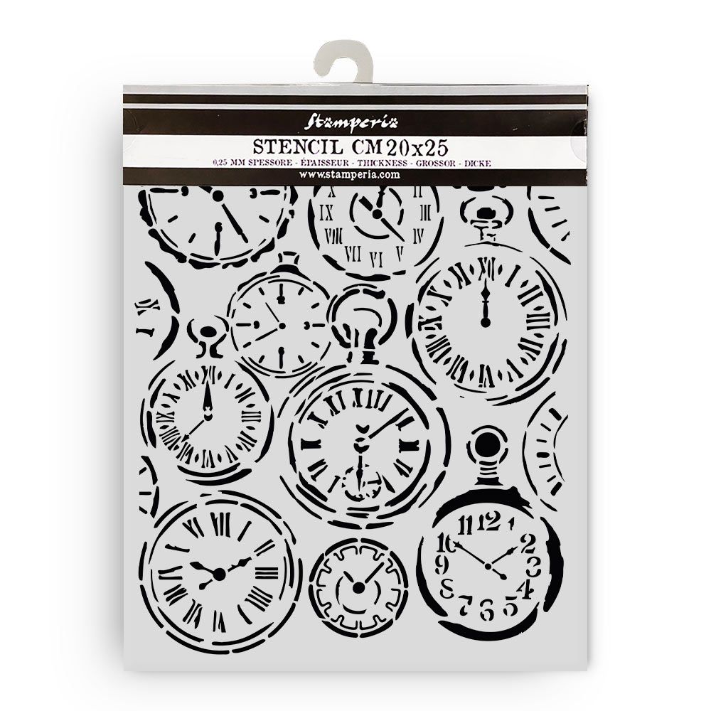 Stamperia - Gardens of Time - 20x25cm Stencil - Mixed Clocks
