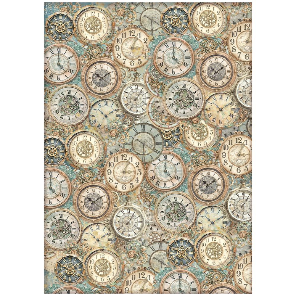 Stamperia - Gardens of Time - 50x70cm Rice Paper - Clocks Pattern
