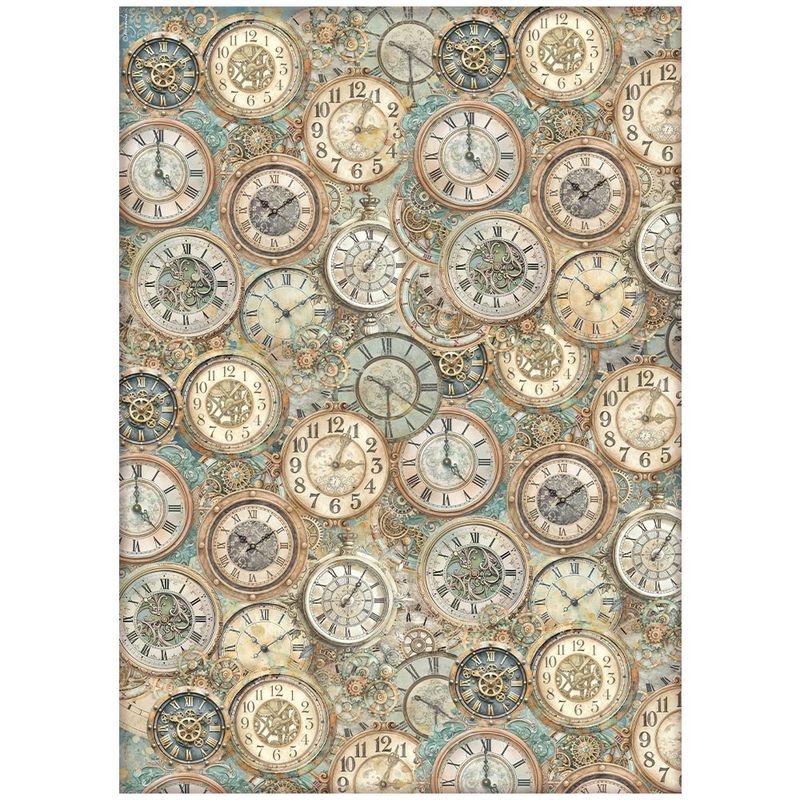 Stamperia - Gardens of Time - 50x70cm Rice Paper - Clocks Pattern