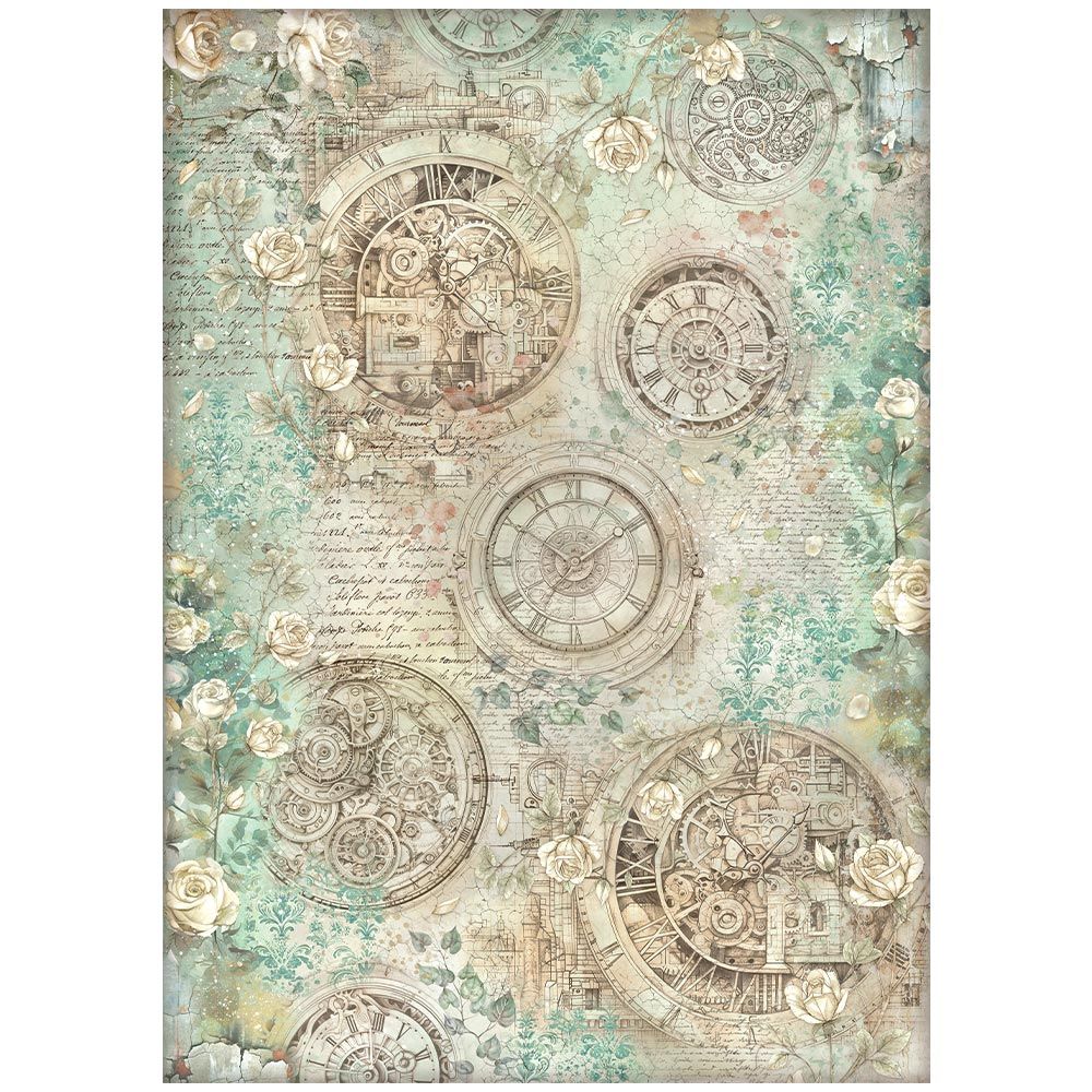 Stamperia - Gardens of Time - 50x70cm Rice Paper - Clocks and Roses
