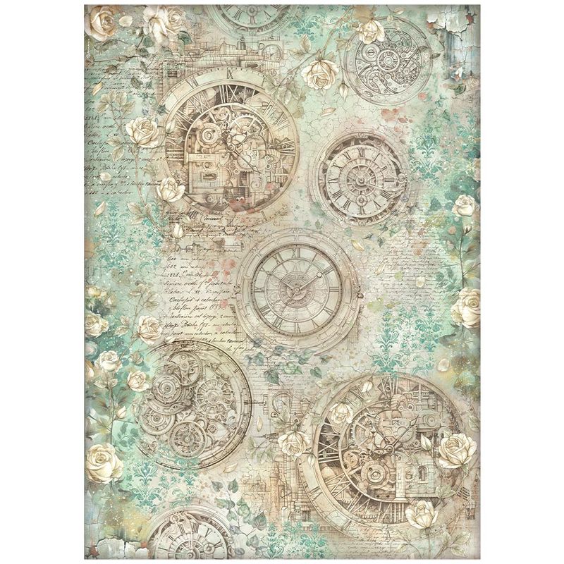 Stamperia - Gardens of Time - 50x70cm Rice Paper - Clocks and Roses