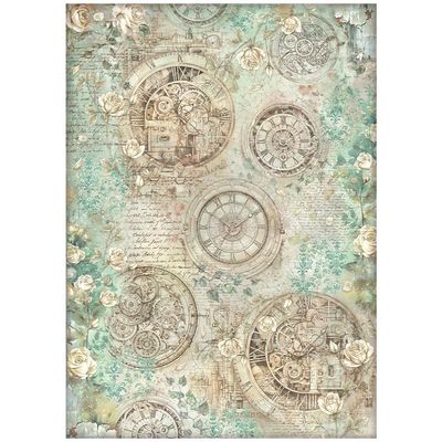 Stamperia - Gardens of Time - 50x70cm Rice Paper - Clocks and Roses