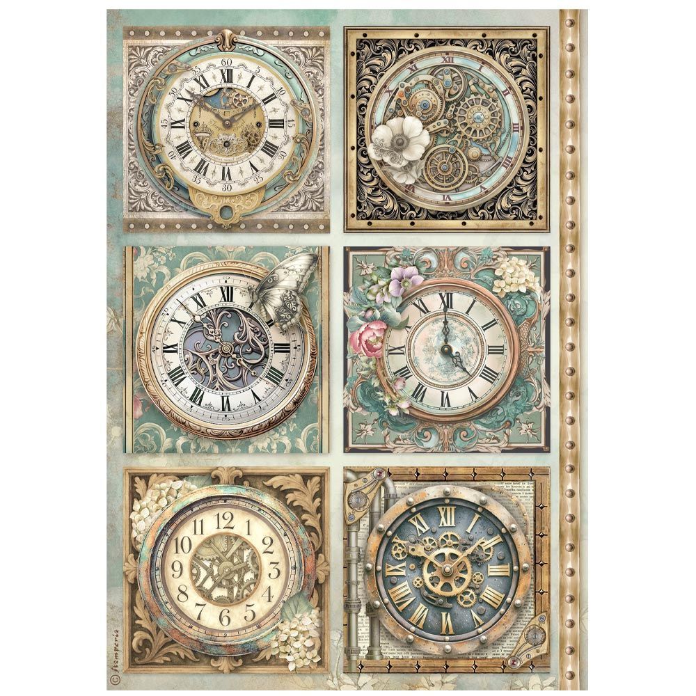 Stamperia - Gardens of Time - A4 Rice Paper - 6 Clocks